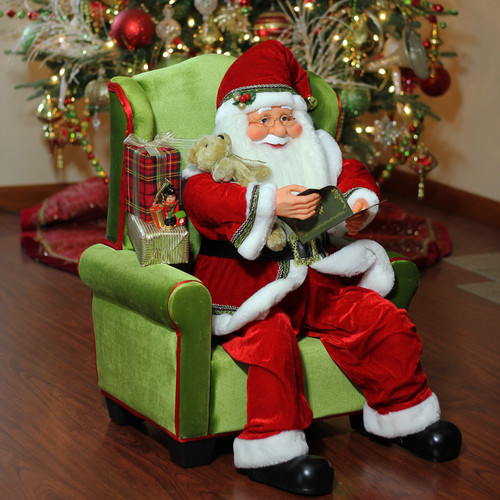 Santa Claus Sitting in Green Arm Chair Christmas Figure - 32" - IMAGE 1