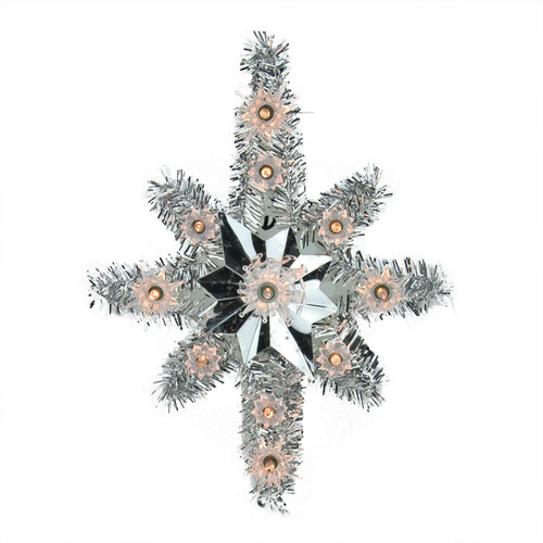 11" Lighted Silver Tinsel Star of Bethlehem Christmas Tree Topper - Clear Lights - IMAGE 1