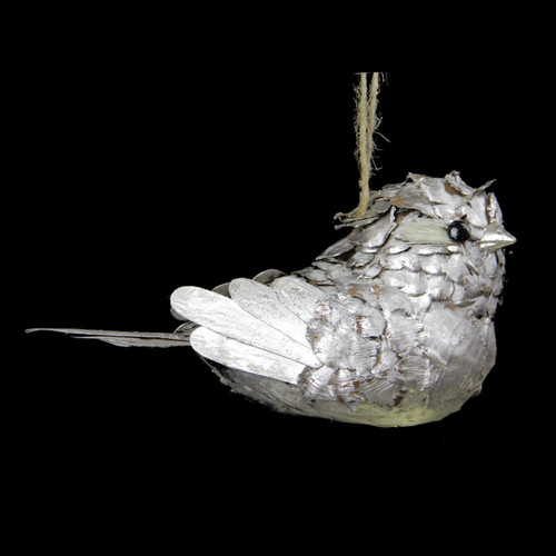 8" Silver Glittered Pine Cone Bird Christmas Ornament - IMAGE 1