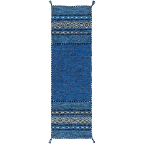 2.5' x 8' Striped Navy Blue and Black Hand Woven Rectangular Area Throw Rug Runner - IMAGE 1