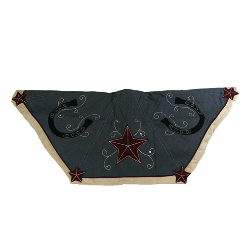 48" Blue and Black Christmas Tree Skirt with Embroidered Stars and Horseshoes - IMAGE 1