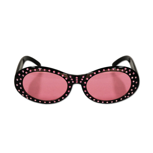 Pack of 6 Pink and Black Jeweled Diva Party Eyeglasses Costume Accessories - One Size - IMAGE 1