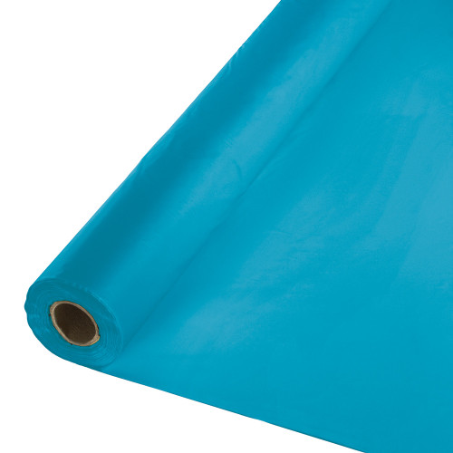 100' Turquoise Blue Disposable Plastic Banquet Party Table Cloth Roll - IMAGE 1