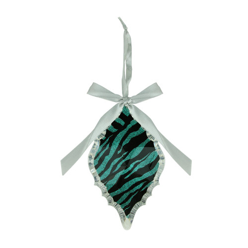 5.75" Glittered Teal Zebra Print Diamond Prism Christmas Ornament - IMAGE 1