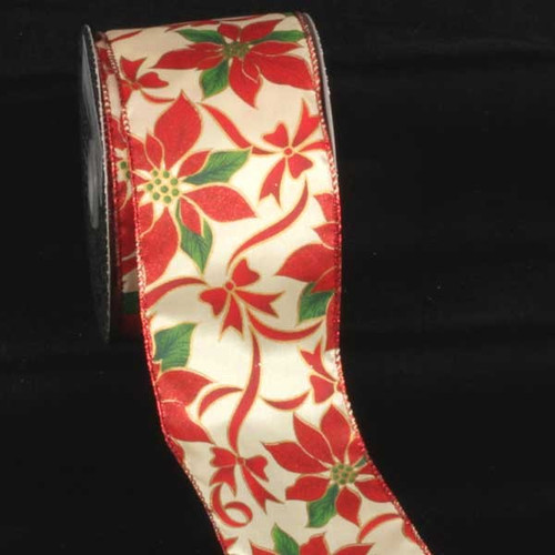 Gold and Red Poinsettia Printed Wired Craft Ribbon 3" x 20 Yards - IMAGE 1