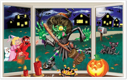 Pack of 6 Crazy Crashing Witch Insta-View Halloween Wall Decorations 38" x 62" - IMAGE 1