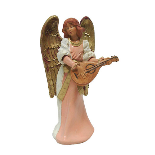 6" Pink and Gold Eva Angel with Mandolin Christmas Nativity Figurine - IMAGE 1