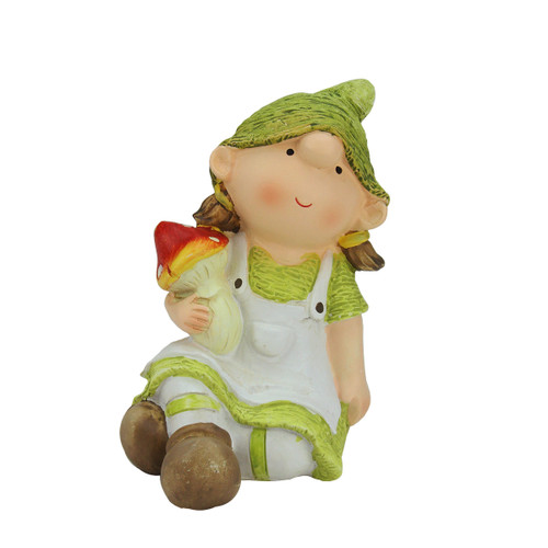 6.25" Young Girl Gnome Holding a Mushroom Spring Outdoor Garden Figure - IMAGE 1