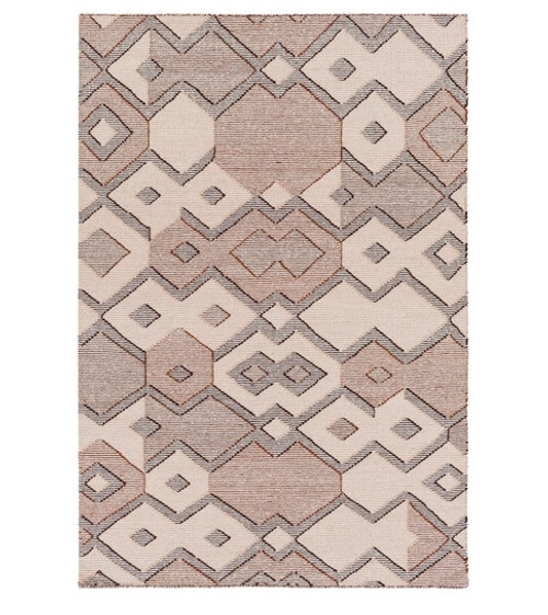 2' x 3' Tan and Cream Geometric Pattern Hand Woven Rectangular Wool Area throw Rug - IMAGE 1