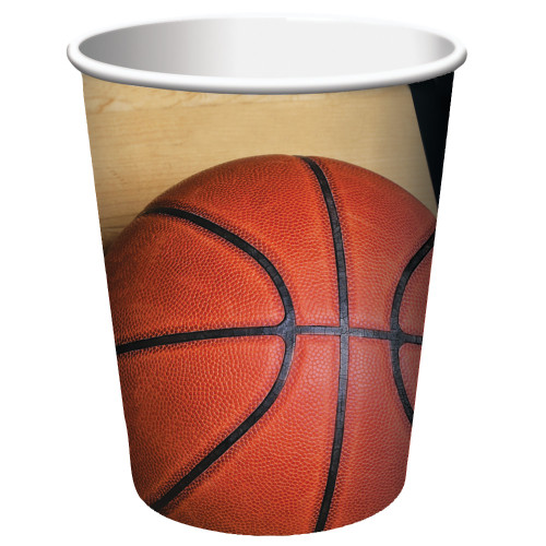 Club Pack of 96 Orange and Black Basketball Disposable Paper Drinking Party Tumbler Cups 9 oz. - IMAGE 1