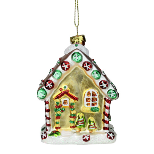 3.75" Red and Green Glittered Gingerbread House Christmas Ornament - IMAGE 1