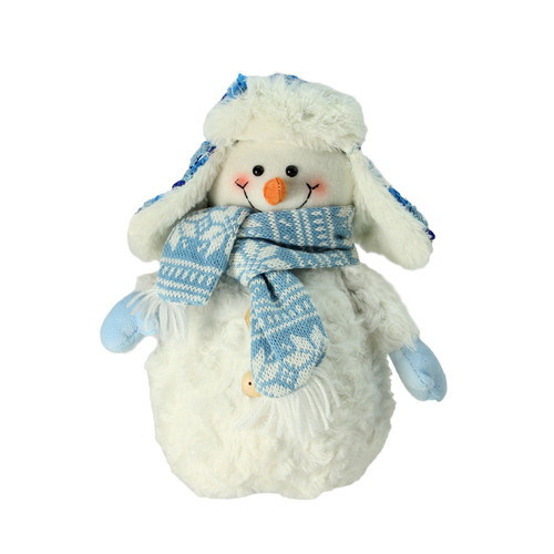 9.5" Arctic Blue and White Snowman Wearing Trapper Hat Christmas Decoration - IMAGE 1