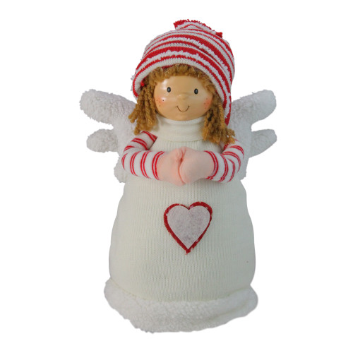 10.5" White and Red Angel Boy with Heart Christmas Tabletop Figurine - IMAGE 1