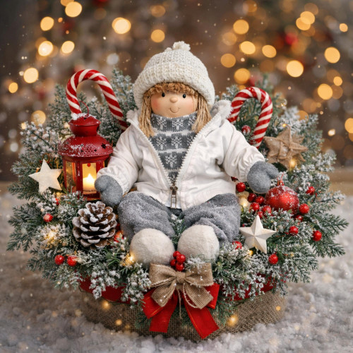 Sitting Winter Nordic Christmas Figure - 16" - White and Gray - IMAGE 1