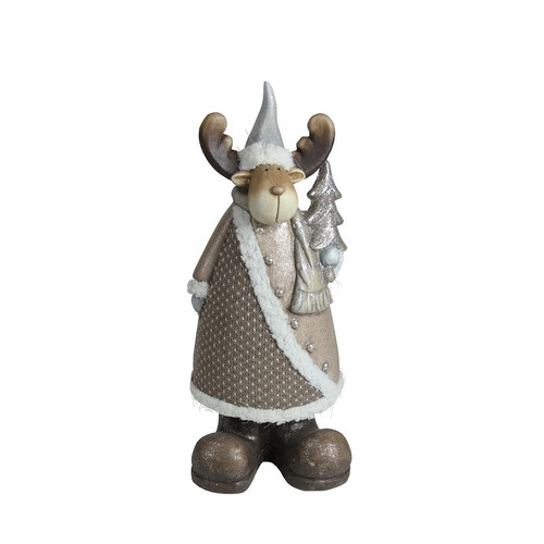 15.75" Brown and White Reindeer with Christmas Tree Tabletop Figurine - IMAGE 1