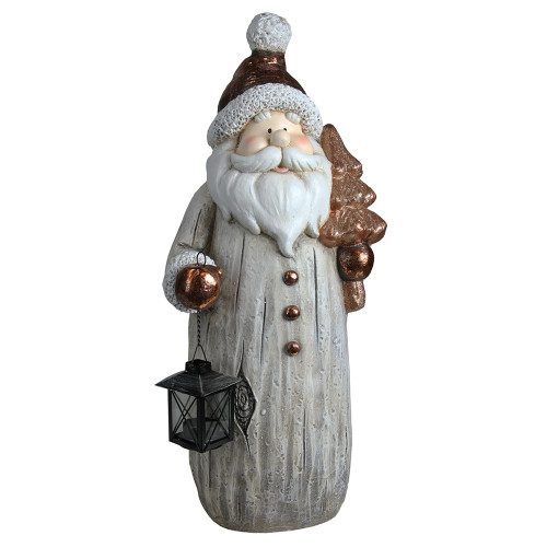 23.75" White and Bronze Santa with Tea Light Candle Lantern Christmas Figure - IMAGE 1