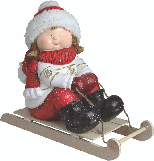 16" Red and White Girl on a Sled Christmas Tabletop Figure - IMAGE 1