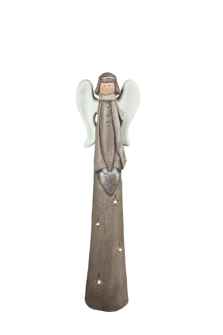 24" Brown and White LED Lighted Angel With Heart Christmas Tabletop Figurine - IMAGE 1