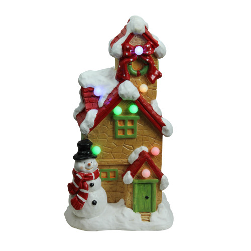 17" Brown and Red LED Lighted Snow Covered Cottage Musical Christmas Tabletop Decor - IMAGE 1