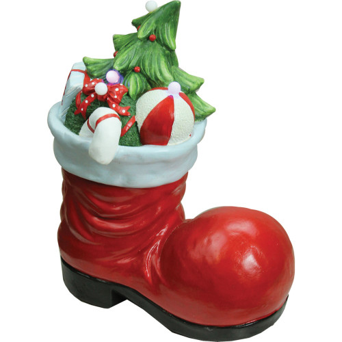 19" Pre-Lit Red and Green LED Santa Boot with Presents Musical Christmas Tabletop Decor - IMAGE 1