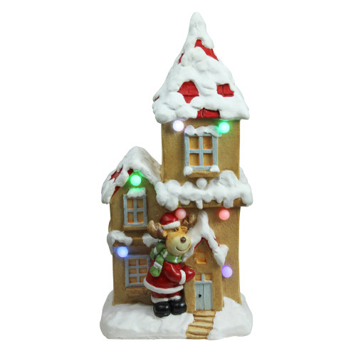 21.25" White and Brown Pre-Lit LED House with Reindeer Santa Musical Christmas Tabletop Decor - IMAGE 1