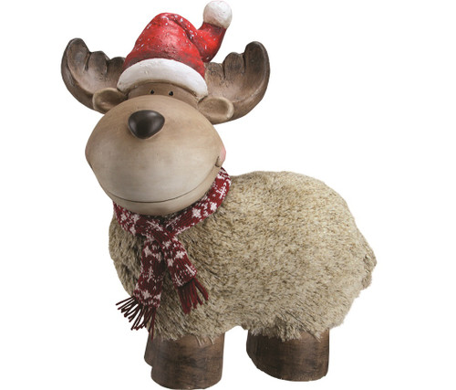 17.25" Brown and Red Reindeer with Nordic Style Santa Hat Christmas Tabletop Decor - IMAGE 1