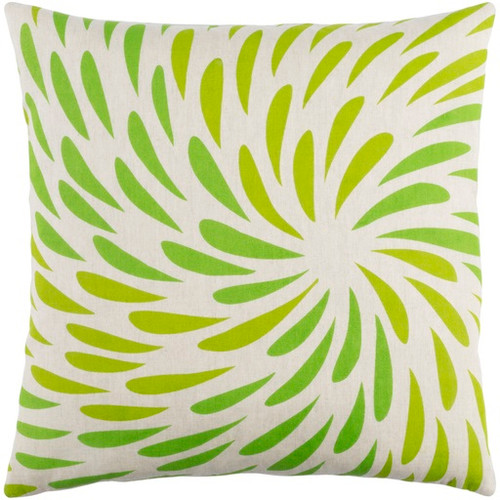 20" Green and White Firework Pattern Square Throw Pillow - IMAGE 1
