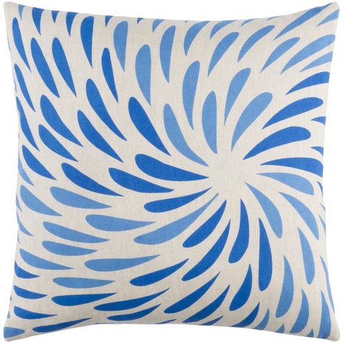 20" White and Blue Petal Design Square Throw Pillow - Down Filler - IMAGE 1