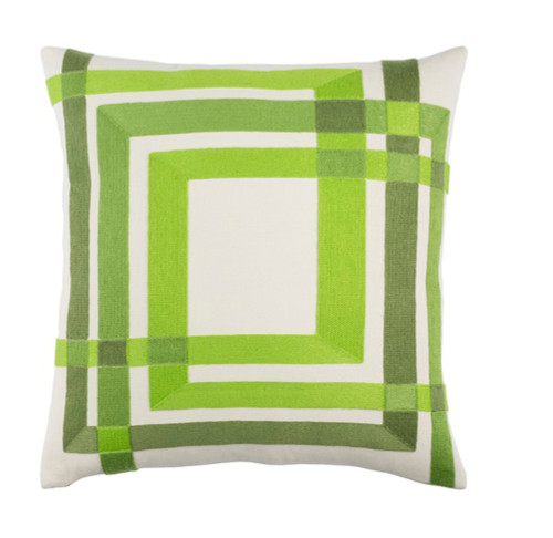 20" Green and White Woven Throw Pillow - Down Filler - IMAGE 1