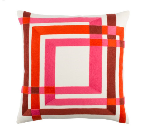 20" Hot Pink and White Woven Square Throw Pillow - IMAGE 1