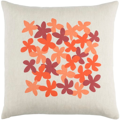 20" Orange and White Floral Square Throw Pillow - Down Filler - IMAGE 1