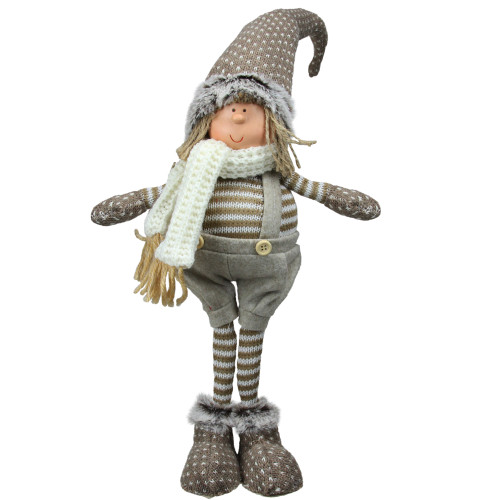 19" Gray and Brown Standing Nordic Boy in Overalls Tabletop Christmas Figurine - IMAGE 1