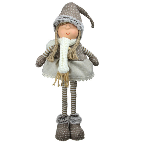 26" Gray and Brown Standing Nordic Girl Christmas Tabletop Figurine - IMAGE 1