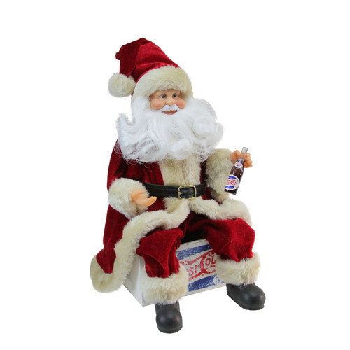 12" Santa Claus Sitting on Vintage Pepsi-Cola Crate Christmas Figure - IMAGE 1