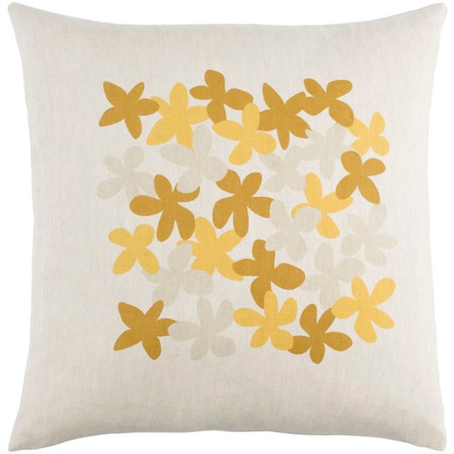 22" White and Yellow Floral Square Throw Pillow - IMAGE 1