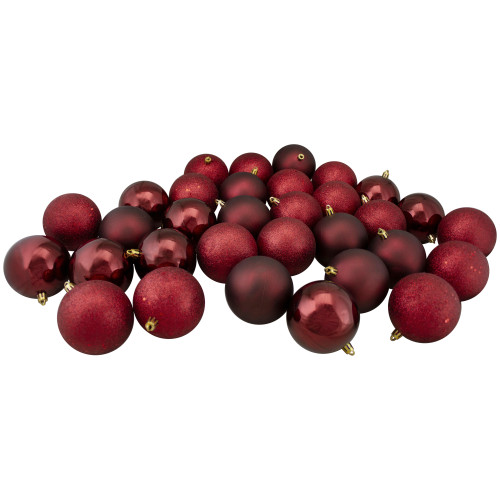 32ct Burgundy Shatterproof 4-Finish Christmas Ball Ornaments 3.25" (80mm) - IMAGE 1