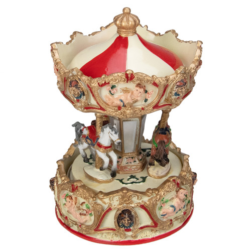 Clown and Cupid Animated Musical Carousel - 6.5" - Cream and Gold - IMAGE 1