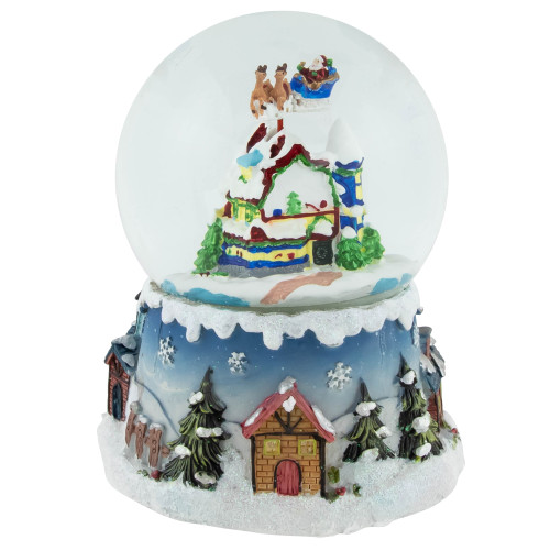 Santa Claus on Sleigh Snowy Village Musical Christmas Water Globe - 5.5" - IMAGE 1