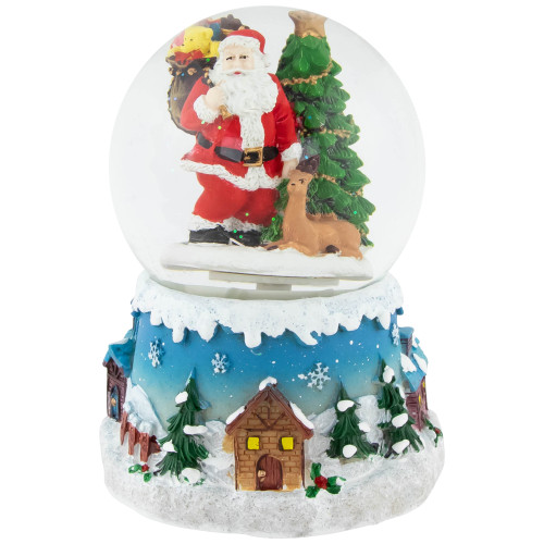 5.5" Santa Claus with Christmas Tree and Reindeer Musical Snow Globe - IMAGE 1