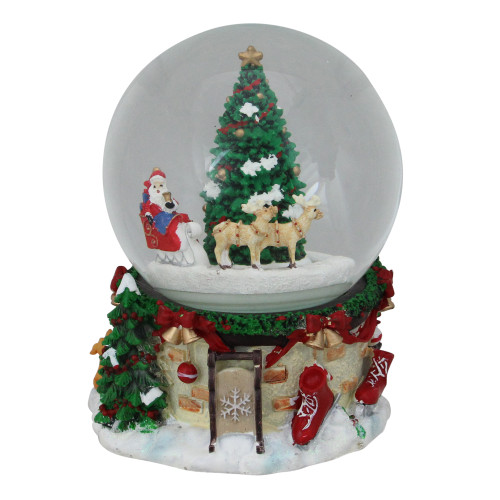 Musical and Animated Santa on Sleigh Rotating Christmas Snow Globe - 6.5" - IMAGE 1