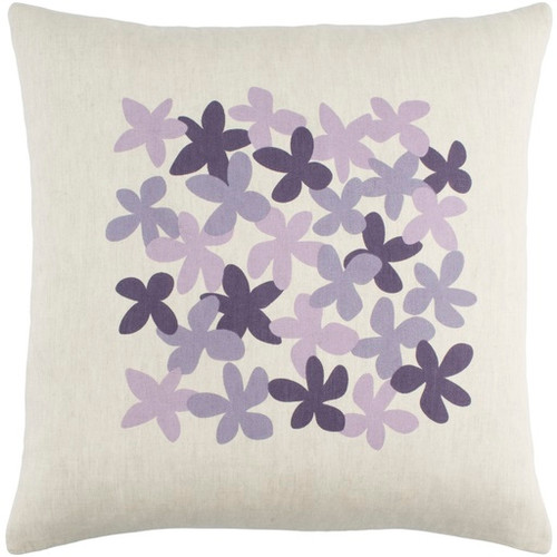 20" White and Purple Floral Square Throw Pillow - IMAGE 1