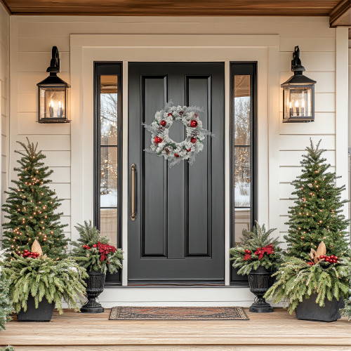 Heavily Flocked Pine with Ornaments Artificial Christmas Wreath - 24" - Unlit - IMAGE 1