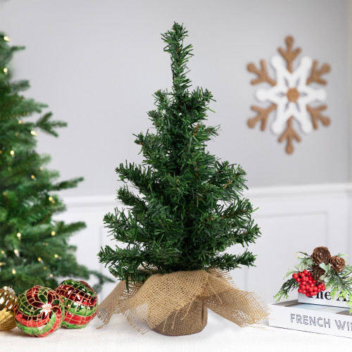 18" Two-Tone Mixed Green Pine Artificial Christmas Tree with Burlap Base, Unlit - IMAGE 1