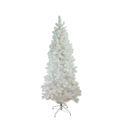 Pre-Lit Medium Flocked Pine Artificial Christmas Tree - 6.5' - Warm White LED Lights - IMAGE 1