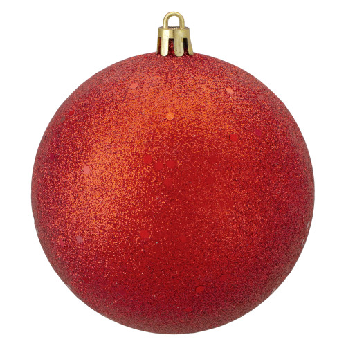 Glittered Shatterproof Christmas Ball Ornament - 4" (100mm) - Red - IMAGE 1