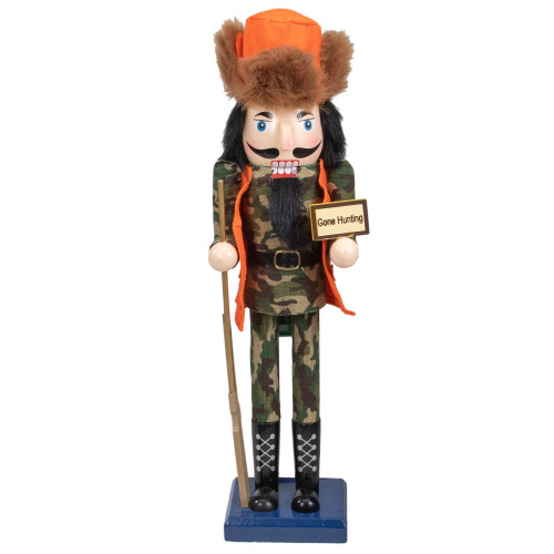 15" Orange and Green "Gone Hunting" Christmas Nutcracker in Camouflage - IMAGE 1
