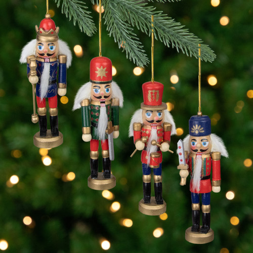 Set of 4 Red and Green Christmas Nutcracker Ornaments - 5" - IMAGE 1