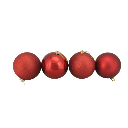 4ct Red Shatterproof 4-Finish Christmas Ball Ornaments 6" (150mm) - IMAGE 1