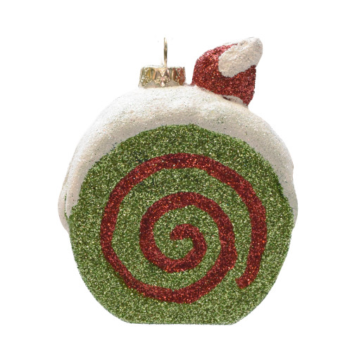 3.25" Green, Red, and Beige Glittered Shatterproof Cake Slice Christmas Ornament - IMAGE 1