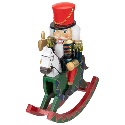 11.5 Red and Blue Christmas Nutcracker Soldier on Rocking Horse - IMAGE 1